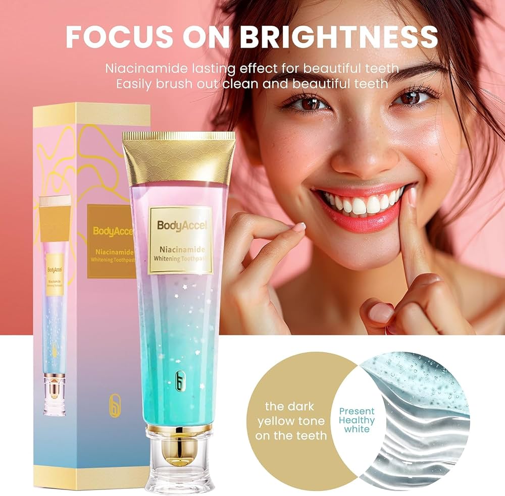BodyAccel Niacinamide Whitening Toothpaste – Deep Cleaning & Fresh Breath Toothpaste for Brighter-Looking Teeth
