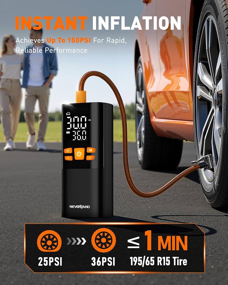 Portable Air Compressor Tire Inflator – Cordless Digital Air Pump for Car, Bike, Motorcycle & Ball