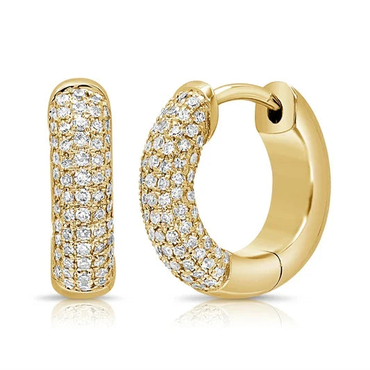14K Yellow Gold CZ Huggie Hoop Earrings – 3/8" Sparkling Cubic Zirconia Elegant Hoop Earrings for Women