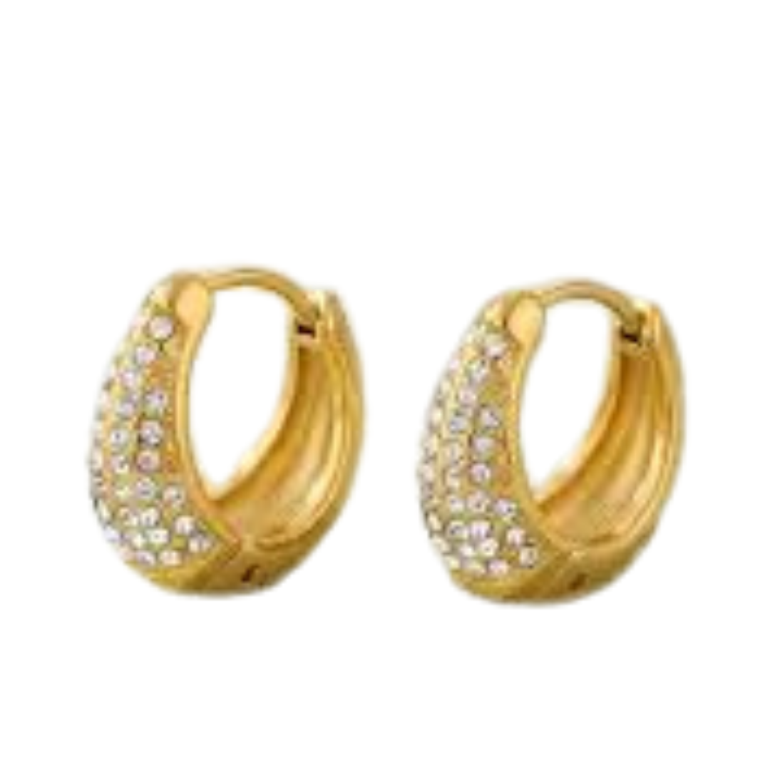 14K Yellow Gold CZ Huggie Hoop Earrings – 3/8" Sparkling Cubic Zirconia Elegant Hoop Earrings for Women