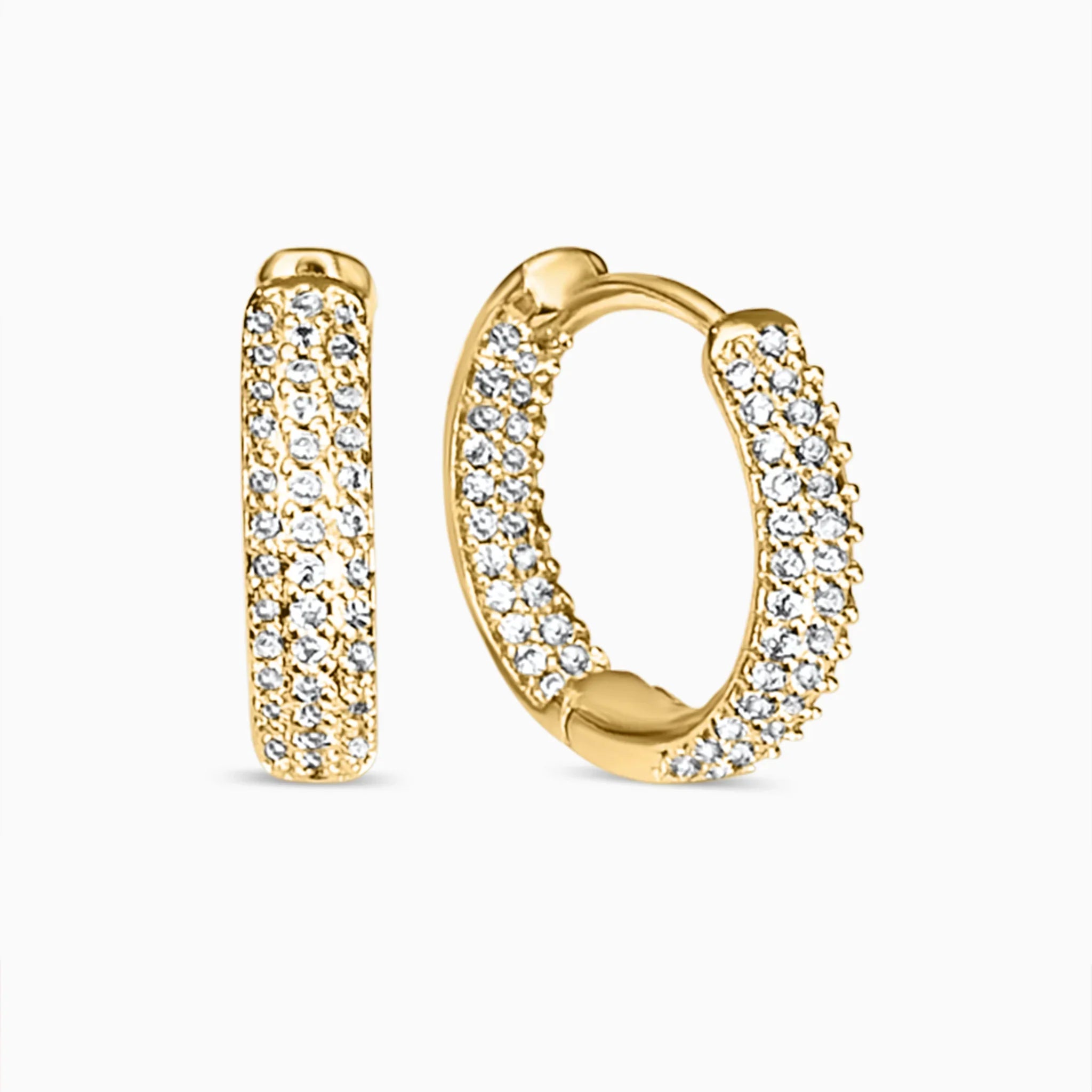 14K Yellow Gold CZ Huggie Hoop Earrings – 3/8" Sparkling Cubic Zirconia Elegant Hoop Earrings for Women
